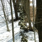 Stone wall emerging from snow