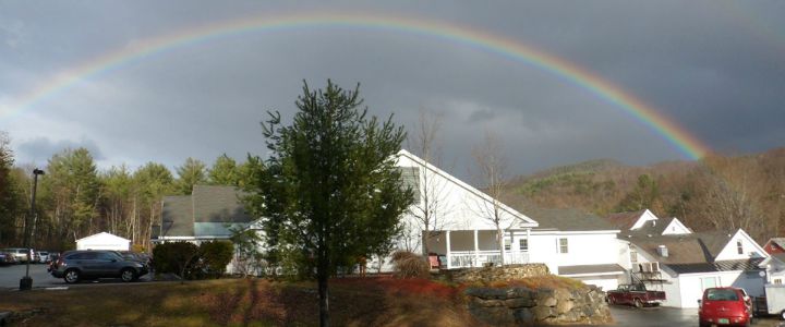 A rainbow over Grace Cottage Hospital and Family Health.